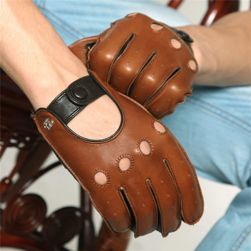 

Men's Motorcycle Half Finger Sheepskin Gloves, Leather Driving Mittens, Male, Outdoor Fashion, S2610