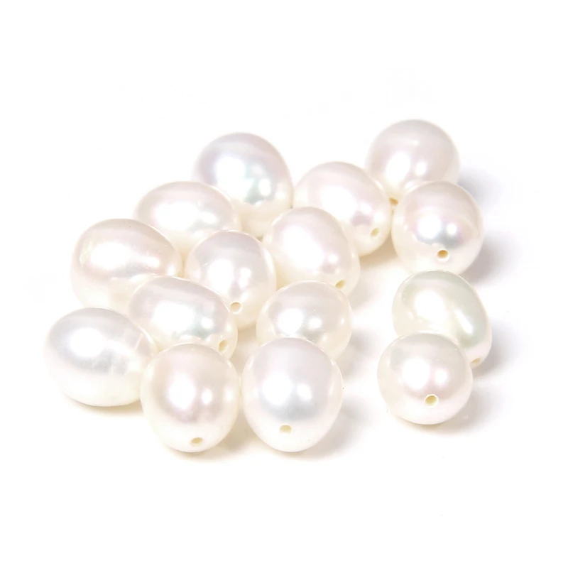 8-9mm Half Drilled Drop Natural Pearls Cultured White Oval Pearl Beads Half Hole Jewelry Making DIY Accessories Craft Earrings