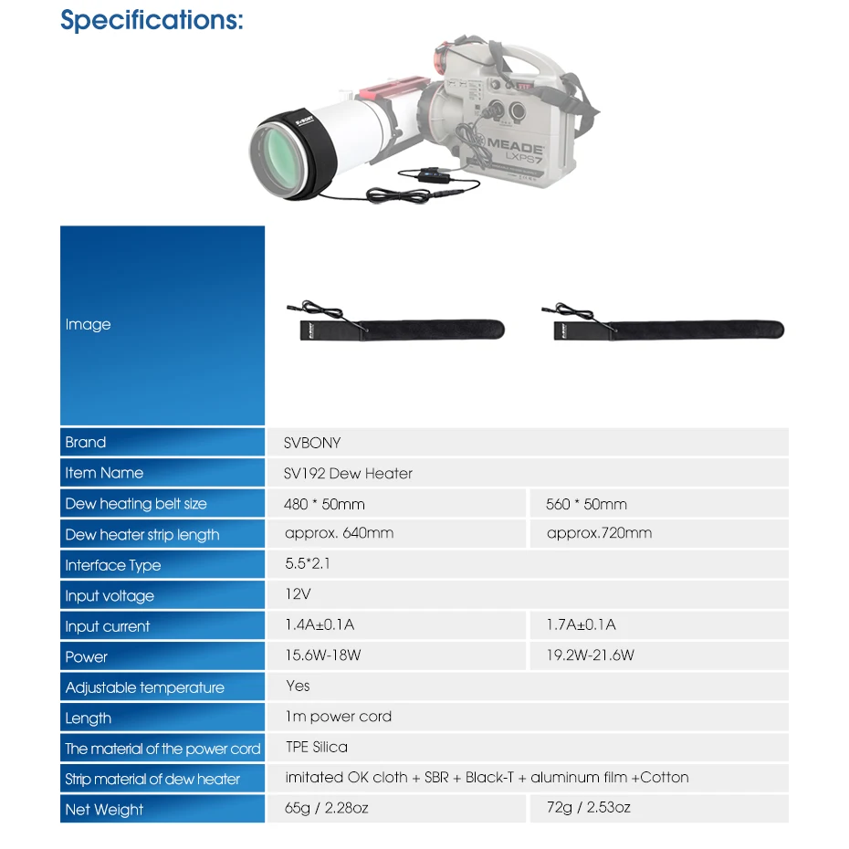 SVBONY Black Dew Heizstreifen 12 V 480 mm/560 mm für astronomisches Teleskop/Kamera SLR-Objektiv SV192 – Detail 12