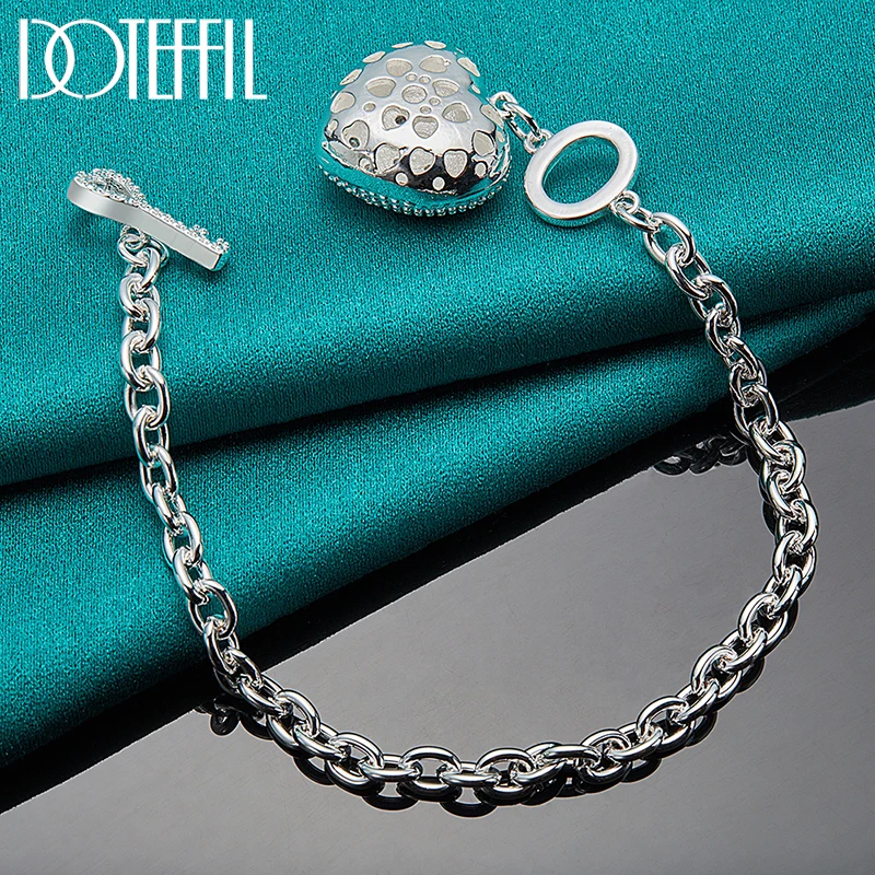 DOTEFFIL AAA Zircon Heart Key Bracelet Chain 925 Sterling Silver For Woman Charm Wedding Engagement Party Fashion Jewelry