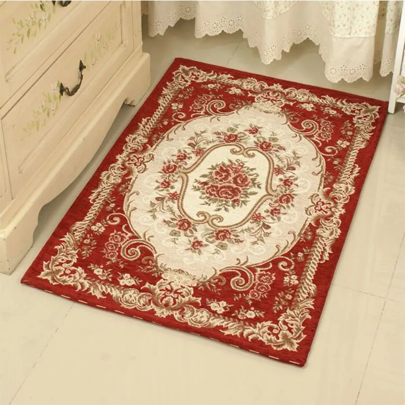 European alfombras para sala Jacquard Pastoral Carpet Home Bedside Rug Bedroom Entrance Door Mat Flower Home Parlor Area Rug