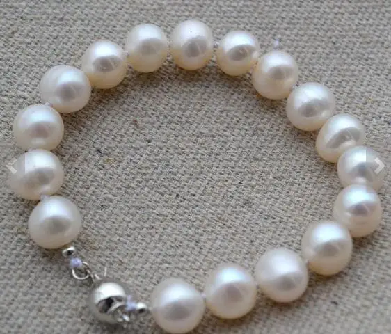 New Favorite Pearl Bracelet AA 9-10MM Ivory Color Big Size 100% Freshwater Pearl Bracelet Round Ball Clasp Wedding Friend Gift