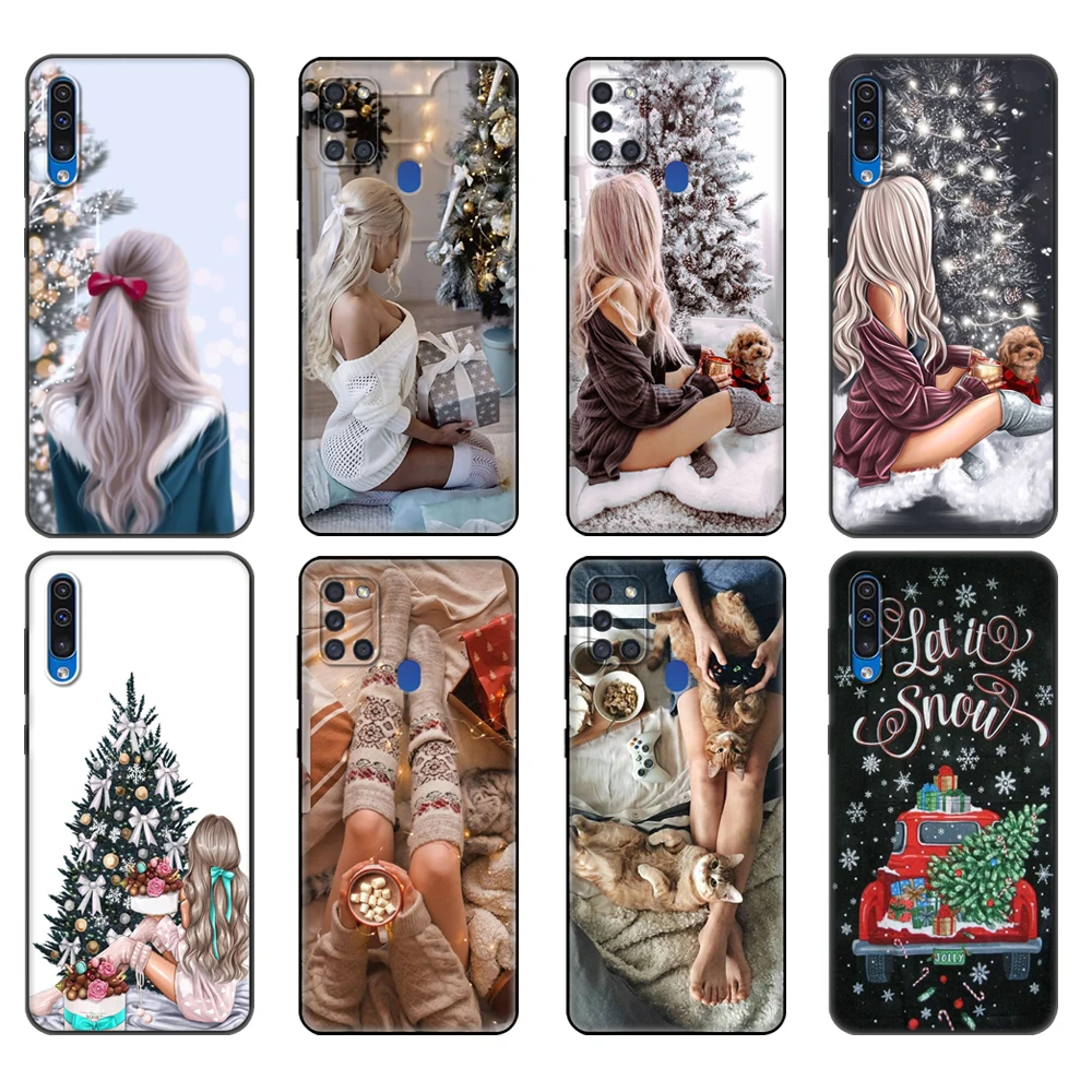 Black tpu Case For Samsung Galaxy A50 50S A30S A10 A01 A11 A21S A31 A41 A51 A71 M21 M30S LITE Cover Fashion Girl Merry Christmas