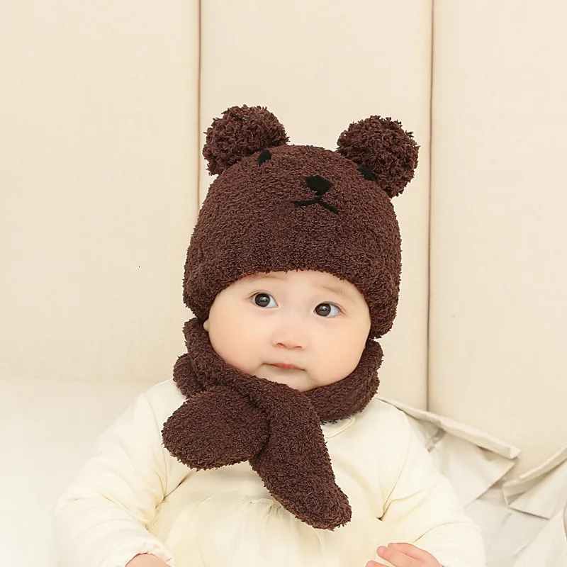 6-12 Months Baby Kids Girl Boy Cute Infant Winter Warm Crochet Knit Hat Beanie Cap+Scarf Solid Set  Hats Accessories