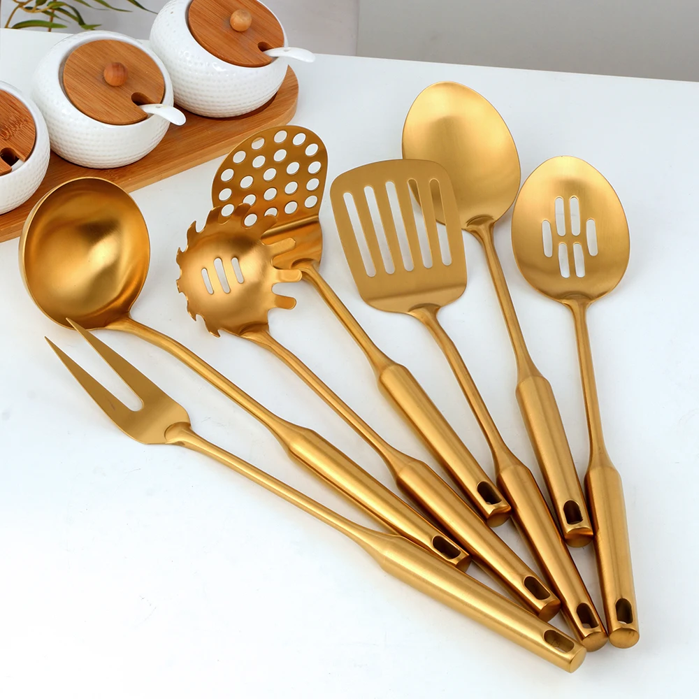 Gold cookware Stainless Steel Cooking tools spatula Shovels Turner Ladle Spoon Colander Filter Potato Mashers Kitchen Utensils