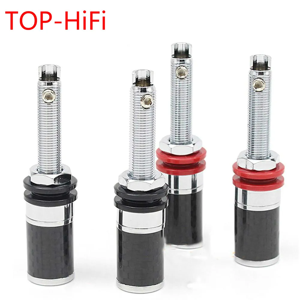 TOP-HiFi 4pcs Rhodium Plated Carbon Fber Couple Terminals Red Black Connector Amplifier Terminal Speaker Binding Post