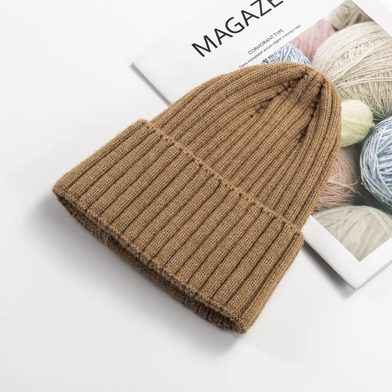 Unisex Winter Soft Warm Cotton cashmere Knitted Beanie Hat High Quality Cable Knit Plain Beanies