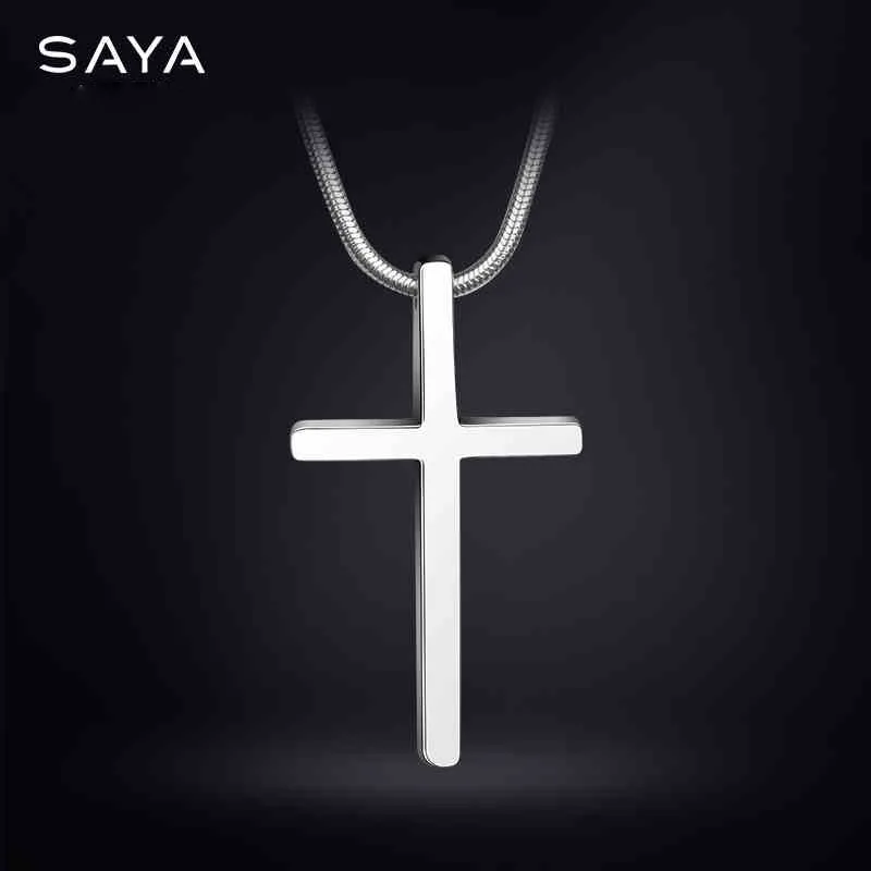 Pendants for Men Classic Design Cross Tungsten Necklace with Snake Stainless Steel Chain 45/50/55cm, Engraving