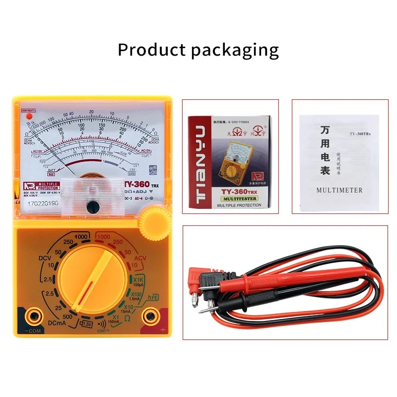 TY-360 DC/AC 1000V Voltmeter 500mA Ammeter 1K Resistance Meter Analog Multimeter Tool