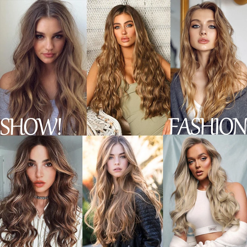 NICESY Synthetic Long Wavy 5 Clips Hair Extensions 22Inch/32Inch Clip On Hair Extensions High Tempreture Fake For Women