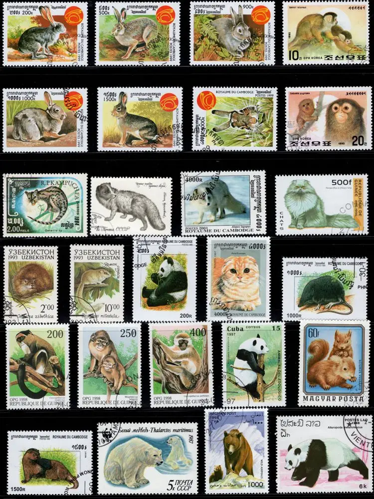 50Pcs/Lot Panda Fur Animals Stamp All Different From Many Countries NO Repeat Postage Stamps with Post Mark for Collecting