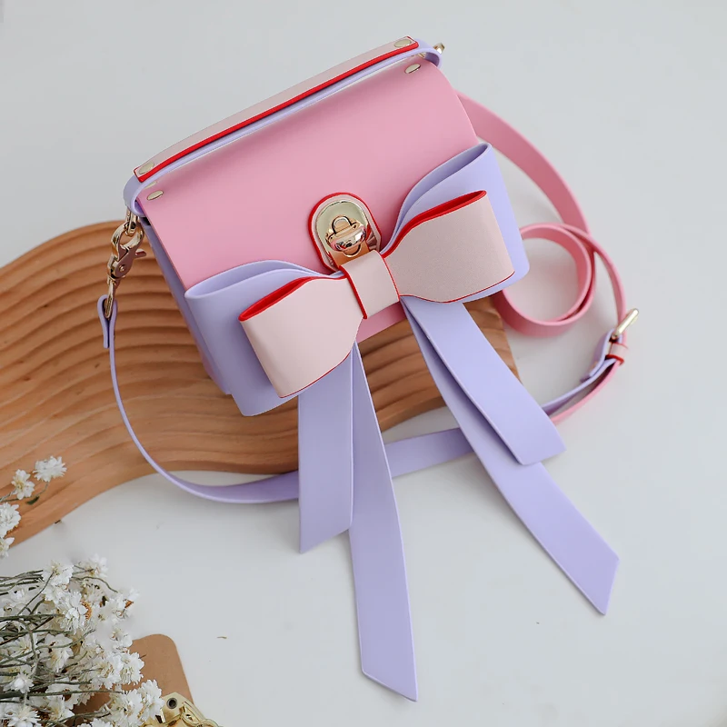 Kawaii Pink Bow Purses and Handbags for Women Fashion Designer Shoulder Bag Female Crossbody Bag Totes Cute Ladies Leather Bag