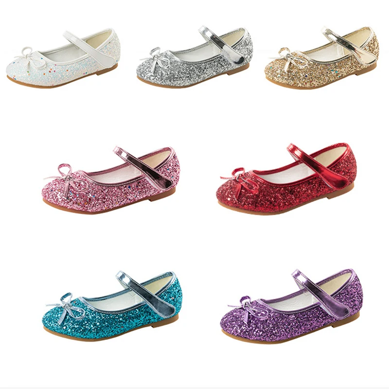 

2022 New Baby Girls Shoes Bowknot Girls Dance Leather Shoes Teens Kids Sandals Casual Pink Glitter Crystal Girls Princess Shoes