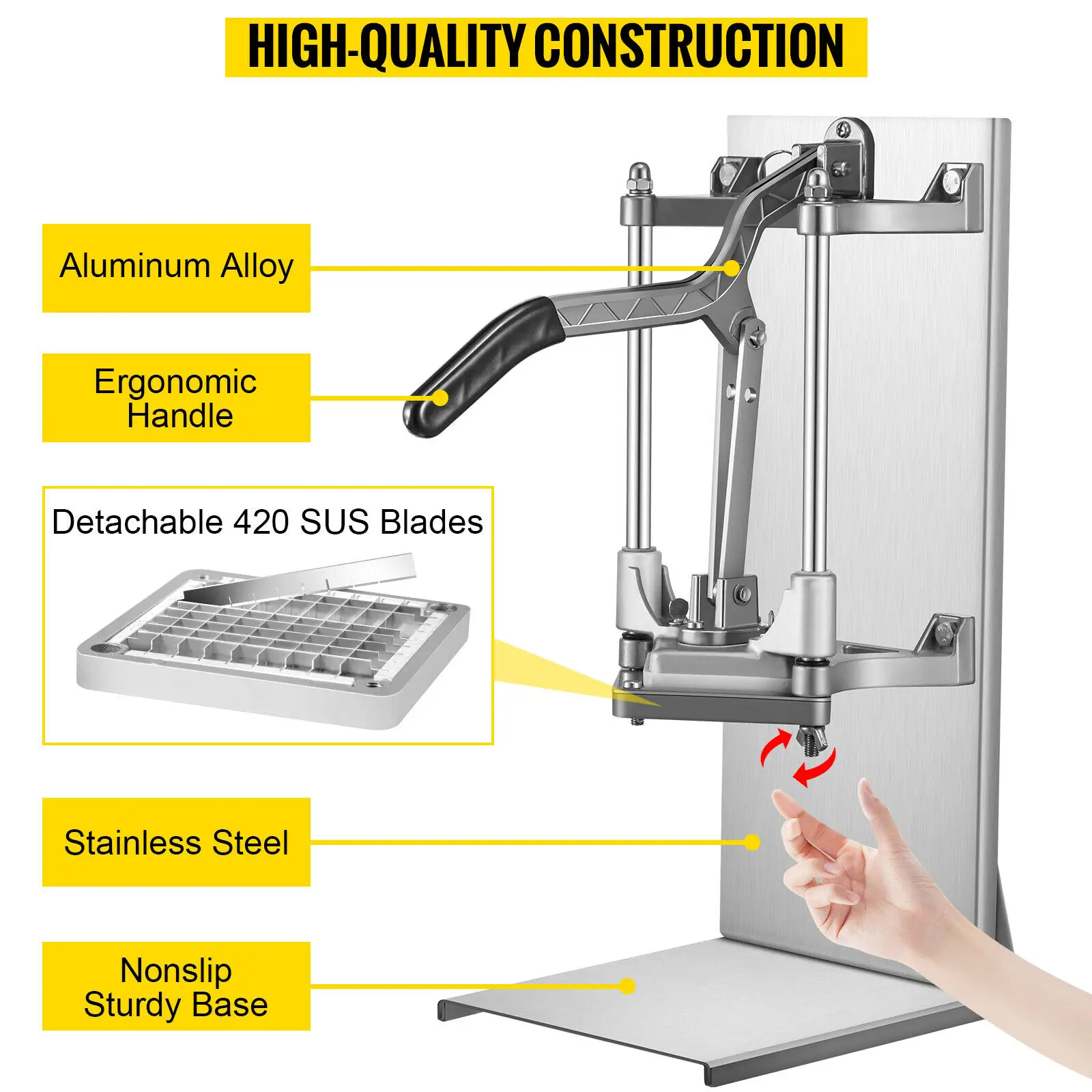 VEVOR 3ใบมีดมันฝรั่งเครื่องตัดผัก Chopper ผลไม้เครื่องตัดสแตนเลสได้อย่างรวดเร็วได้อย่างง่ายดาย Manual ฟังก์ชั่นเชิงพาณิชย์