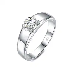0.5 Carat 5mm Excellent Cut Wedding & Engagement Moissanite Rings For Men Trendy 14K White Gold Silver Jewelry With Certificate