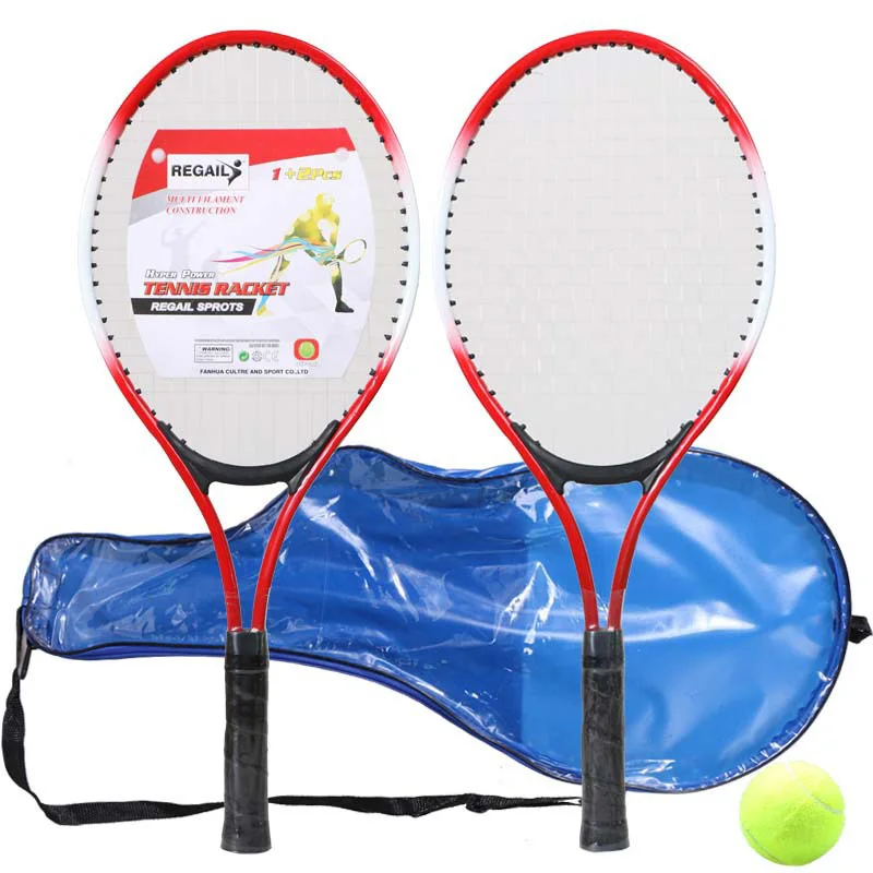 Set of 2 Teenager\'s Tennis Racket for Children Youth Beginners Training Nylon Network Cable Whth Free A Stretchless Tennis Ball