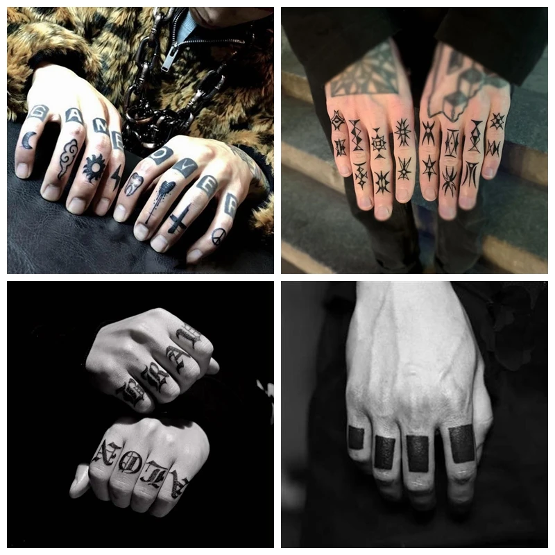 Pegatinas de tatuaje de dedo para hombres y mujeres, patrón pequeño de letras, impermeable, personalidad, tatuajes falsos frescos, tatuaje temporal