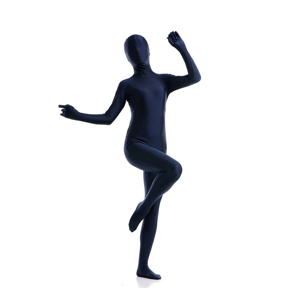 Gratis Verzending Donkerblauwe Zentai Full Body Skin Suit Catsuit Douane Crotch Rits Party Costums Op Maat Gemaakt Voor Plus Size