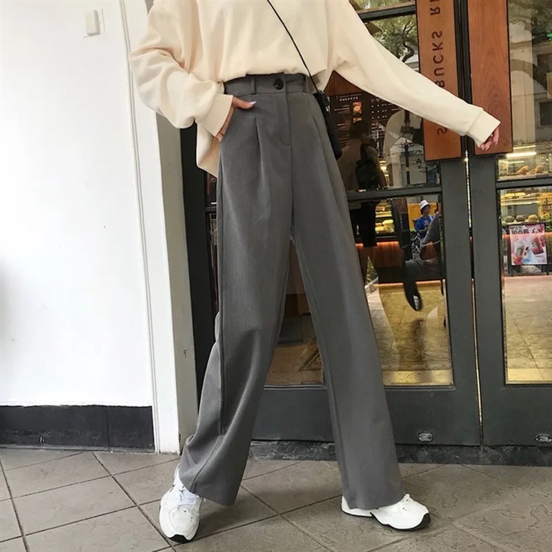 

GOOHOJIO Straight Large Size Casual Solid Wide Leg Trousers Streetwear Suit Full-Length Hot Selling Chic Loose High Quality Pant