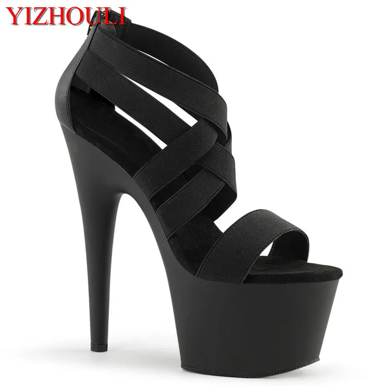 

17 cm Roman sandals, 7 inch lacquered soles, cross suede, party models for pole dancing, dancing shoes