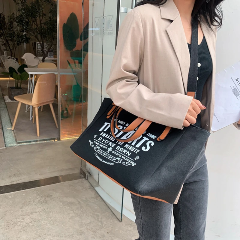 Casual Canvas Shoulder Bag Female Large Capacity Handbags and Purse Shopping Letter Crossbody Bags Totes