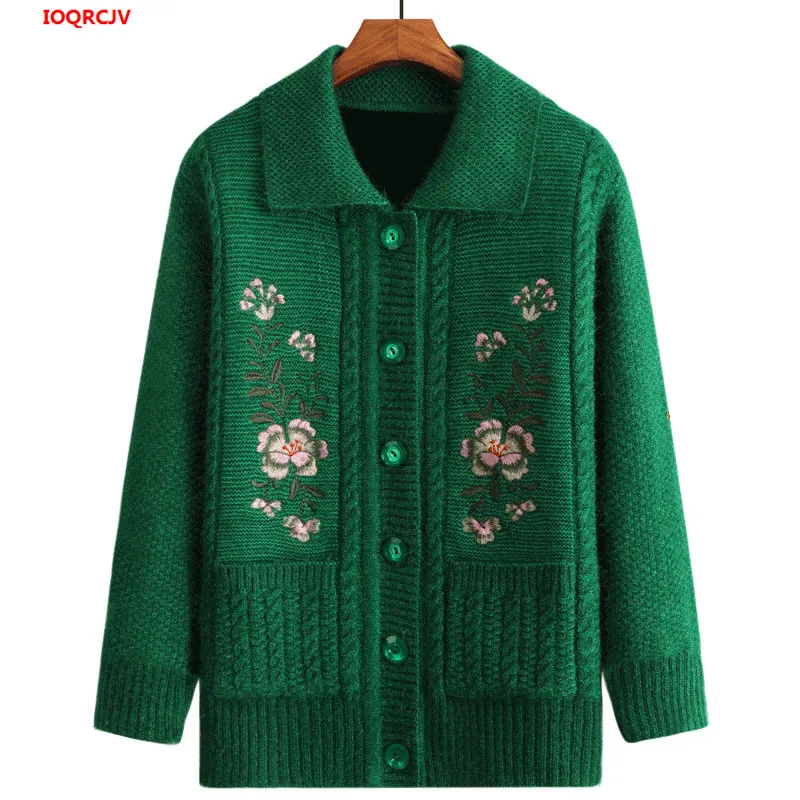 

Elderly Women Knit Sweater Coats Large Size Winter Warm Plus Velvet Grandmother Loose Cardigans Women Sweater Casual Tops W1662