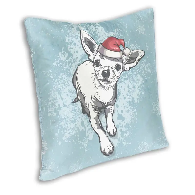 Chihuahua In Santa Hat Merry Christmas Square Pillow Cover Home Decorative Funny Dog Cushions Throw Pillow for Living Room Print