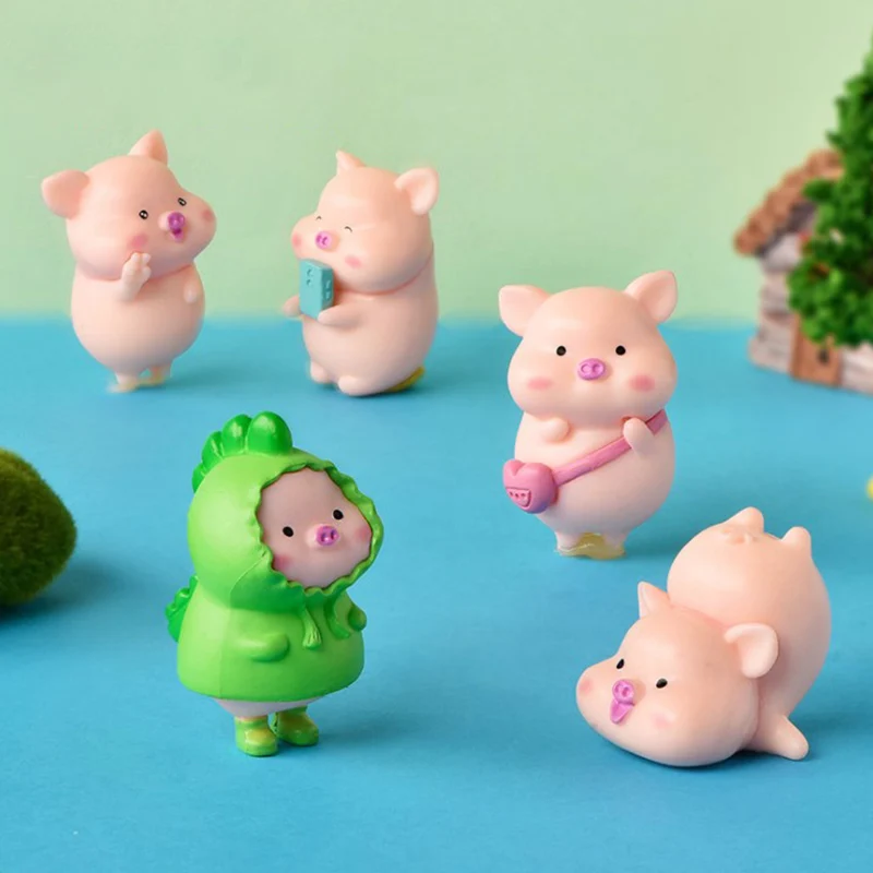 7pcs/set Creative Cute Cartoon Pig Animal Doll Toy Model Statue Figurine Ornament Miniatures Kids Play Toys