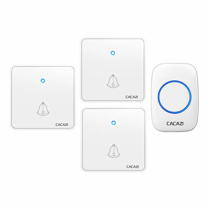 

CACAZI Home Wireless Doorbell Waterproof 300M Remote Night Light Receiver 2032 Battery Transmitter US EU UK Plug Smart House Cal