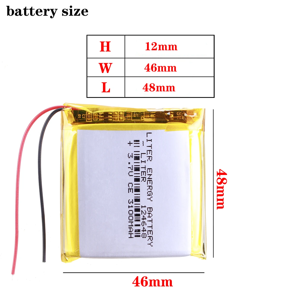 Good Qulity 3.7V,3100mAH 124648 Polymer lithium ion / Li-ion battery for tablet pc BANK,GPS,mp3,mp4