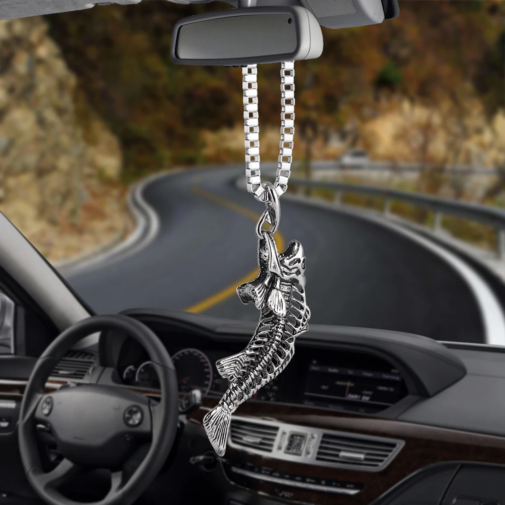 Car Pendant Go fishing Ornaments catch the fish skeleton Rearview Mirror Decoration Hanging Automobiles Decor Accessories Gifts