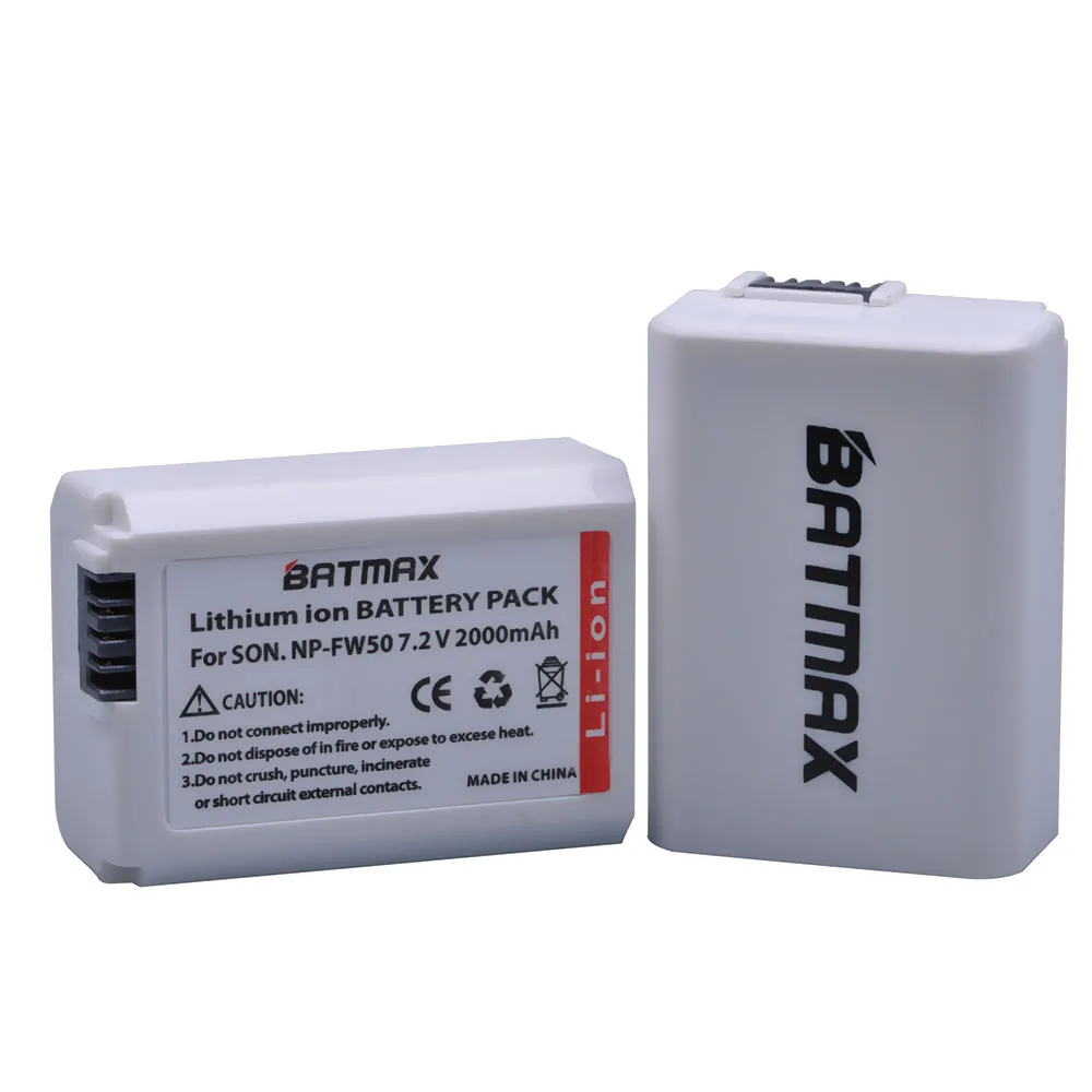 Batmax 2000mAh NP-FW50 Bateria NPFW50 Battery for Sony a6500 a6400 a6300 a6000 a5000 NEX-3 a7R a7R II a7II NEX-3 NEX-5 ZV-E10L