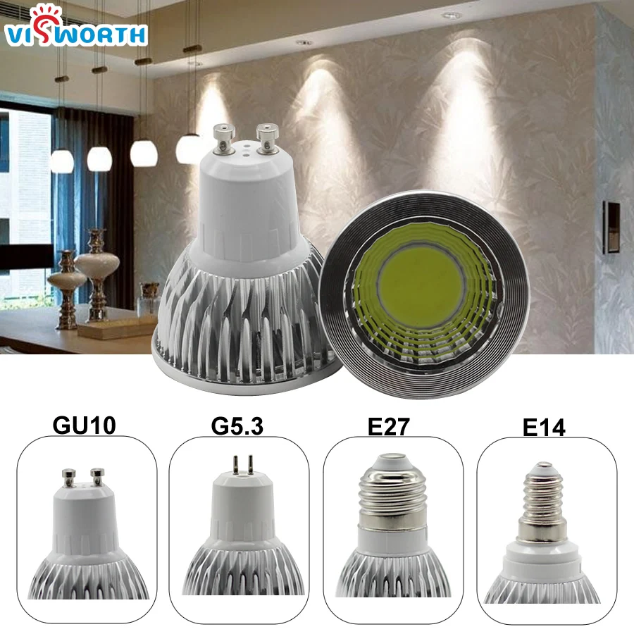 GU10 LED 9W 12W foco Led regulable cuerpo de aluminio Lampada bombilla Led 9W 12W COB G5.3 E14 E27 lámpara LED AC 110V 220V 240V