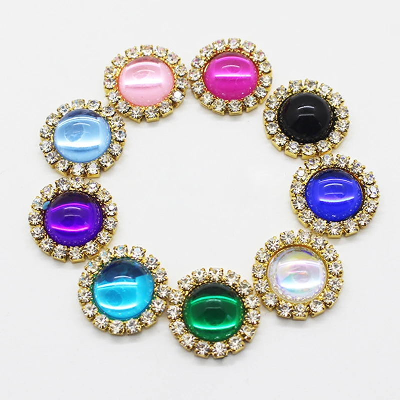 SKYE CIEL 10Pcs 16mm Diy jewelry Bright Resin Accessories Rhinestones Pedestal Embellishment Gold Caps Decoration For Making