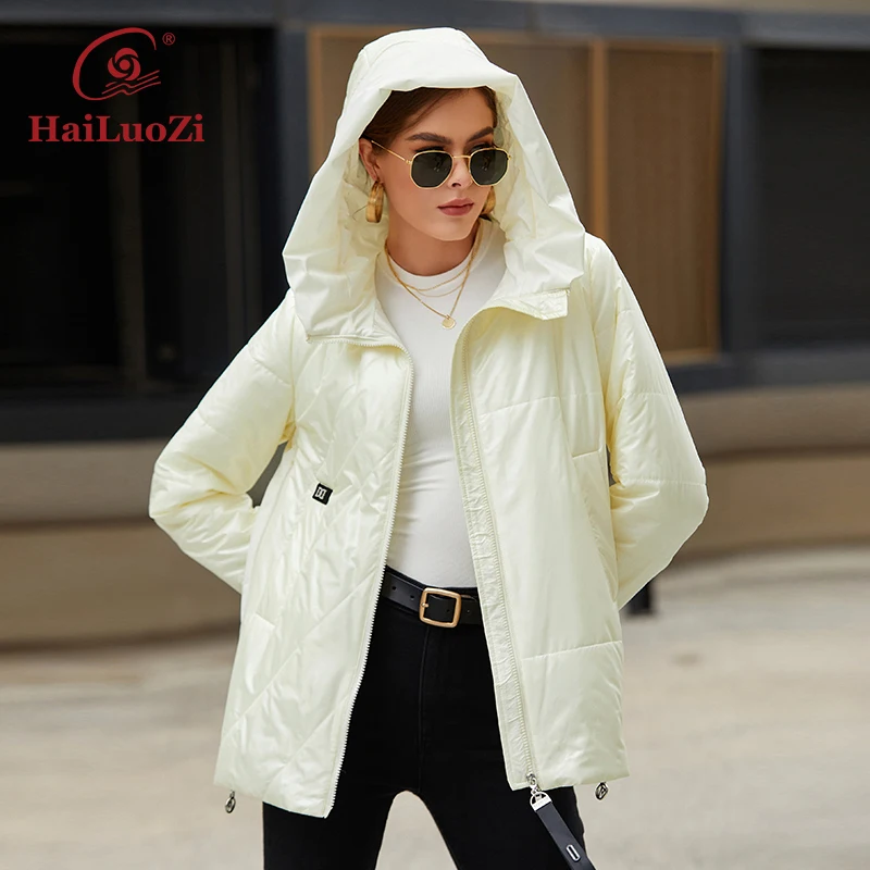 HaiLuoZi 2022 Spring Autumn Women\'s Jacket Casual Female Quilted L-5XL Coat Hooded Short Clothing Women Windproof Parkas 7055