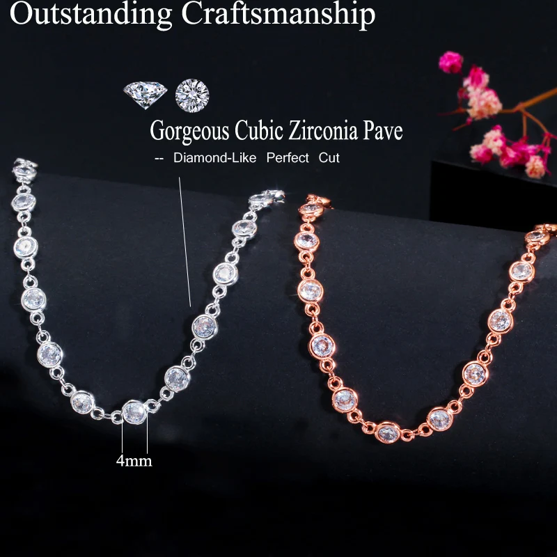 CWWZircons 50cm Sparkly Round Cubic Zirconia Stone Bead DIY Long Necklace Pendant Anklet Bracelet Link Chain Jewelry Making D005