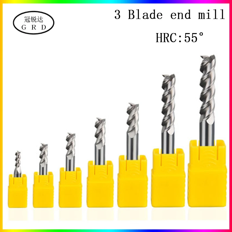 hrc55 3 flute aluminum milling cutter  1mm-16mm 1.5mm 2.5mm 4mm 6mm 8mm 12mm collet cnc milling machine lathe tool holder mill