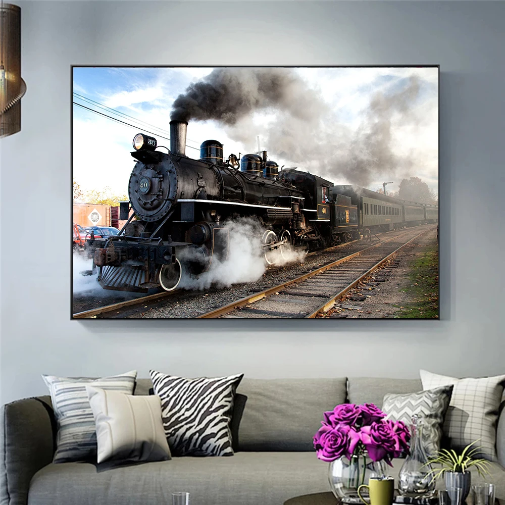 

Classics Retro Train Canvas Painting on The Wall Art Pictures Posters and Prints for Home Living Kids Room Decoration