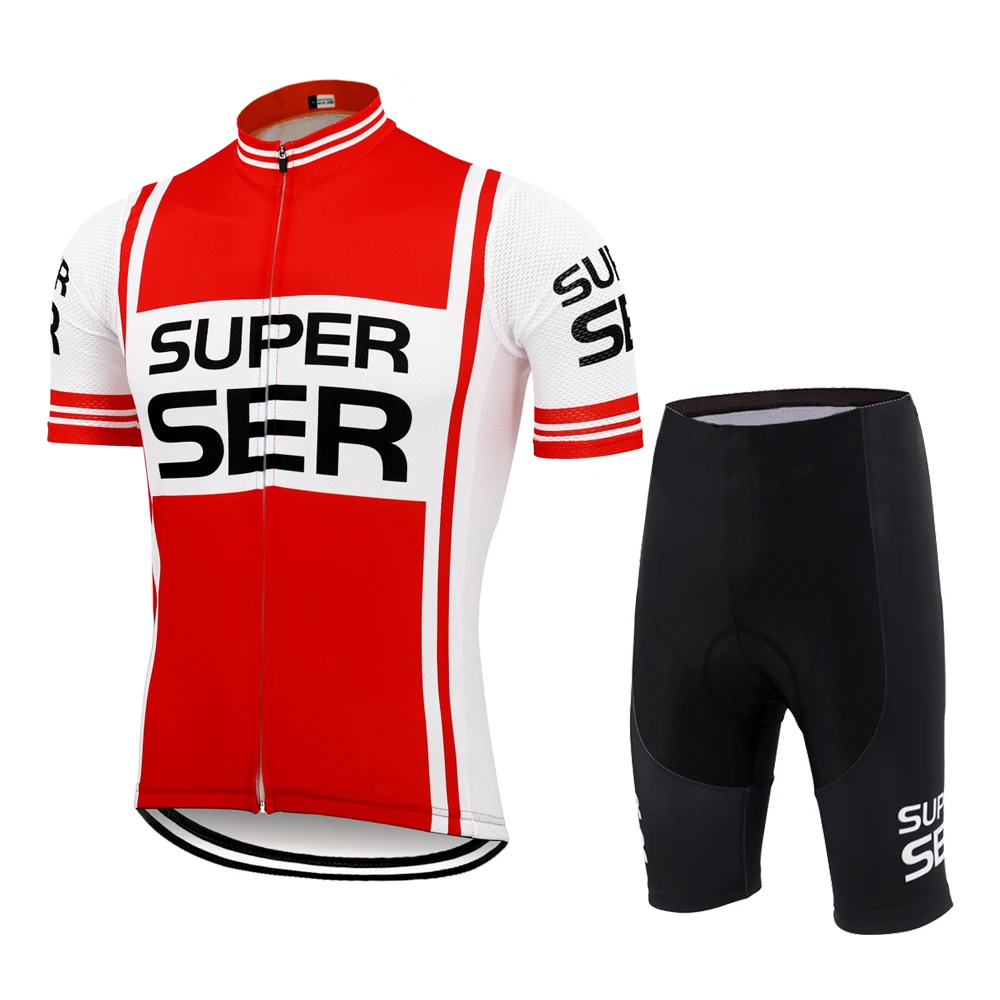 Retro Red Cycling Jersey Set for Men, Super Ser Ropa Ciclismo, Breathable Suit, Quick-Drying, Bike Clothes, MTB Wholesale Custom