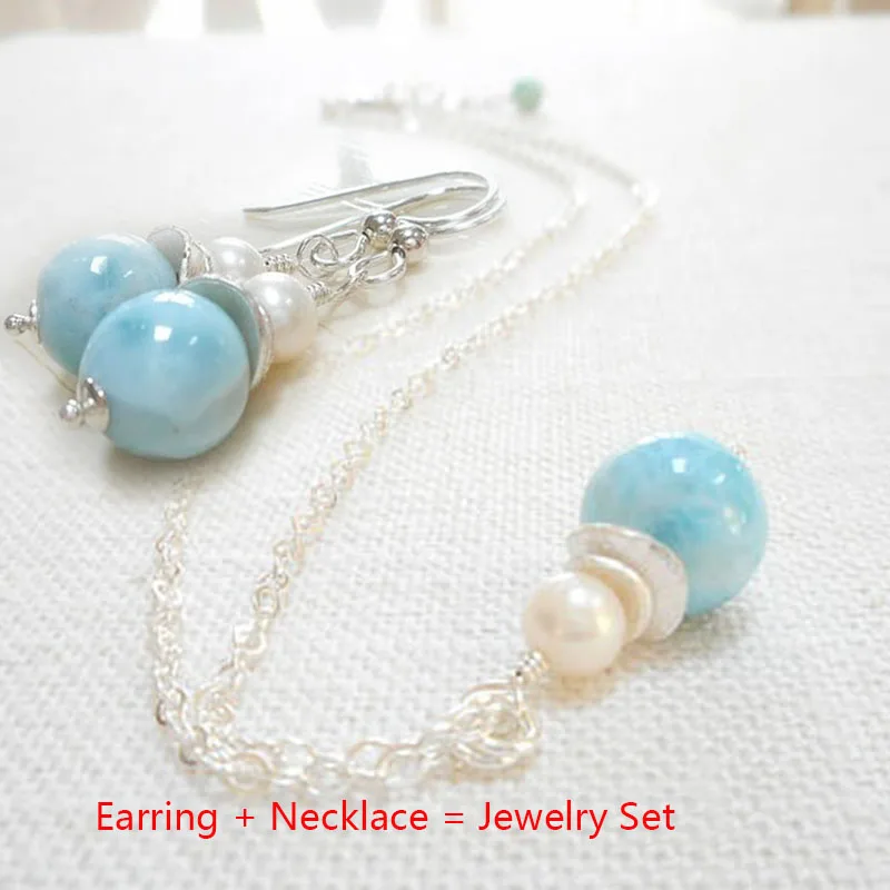 Larimar Pendant Freshwater Pearl Necklace