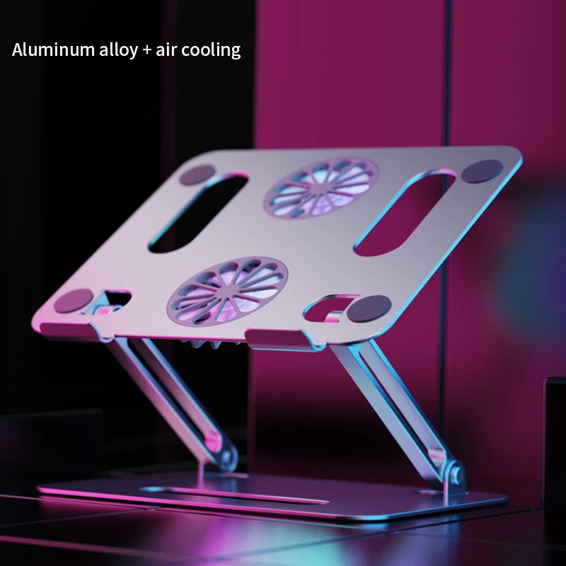 

Foldable Table Laptop Holder Stand Double Cooling Fan Aluminum Adjustable Base Support Notebook Macbook Pro Computer Table Stand