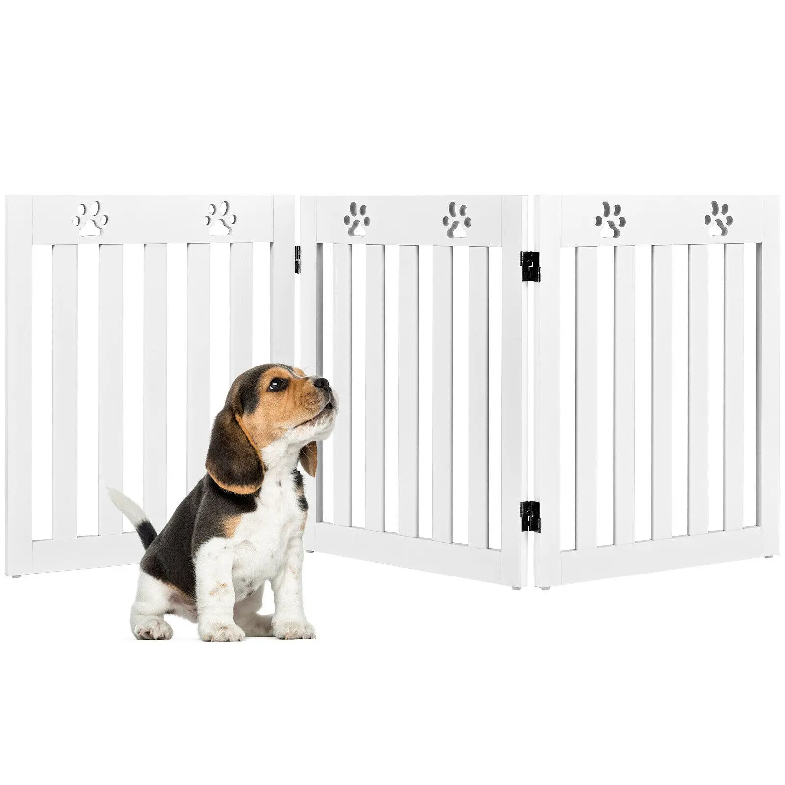 

24" Folding Wooden Freestanding Dog Gate Pet Gate W/360° Flexible Hinge