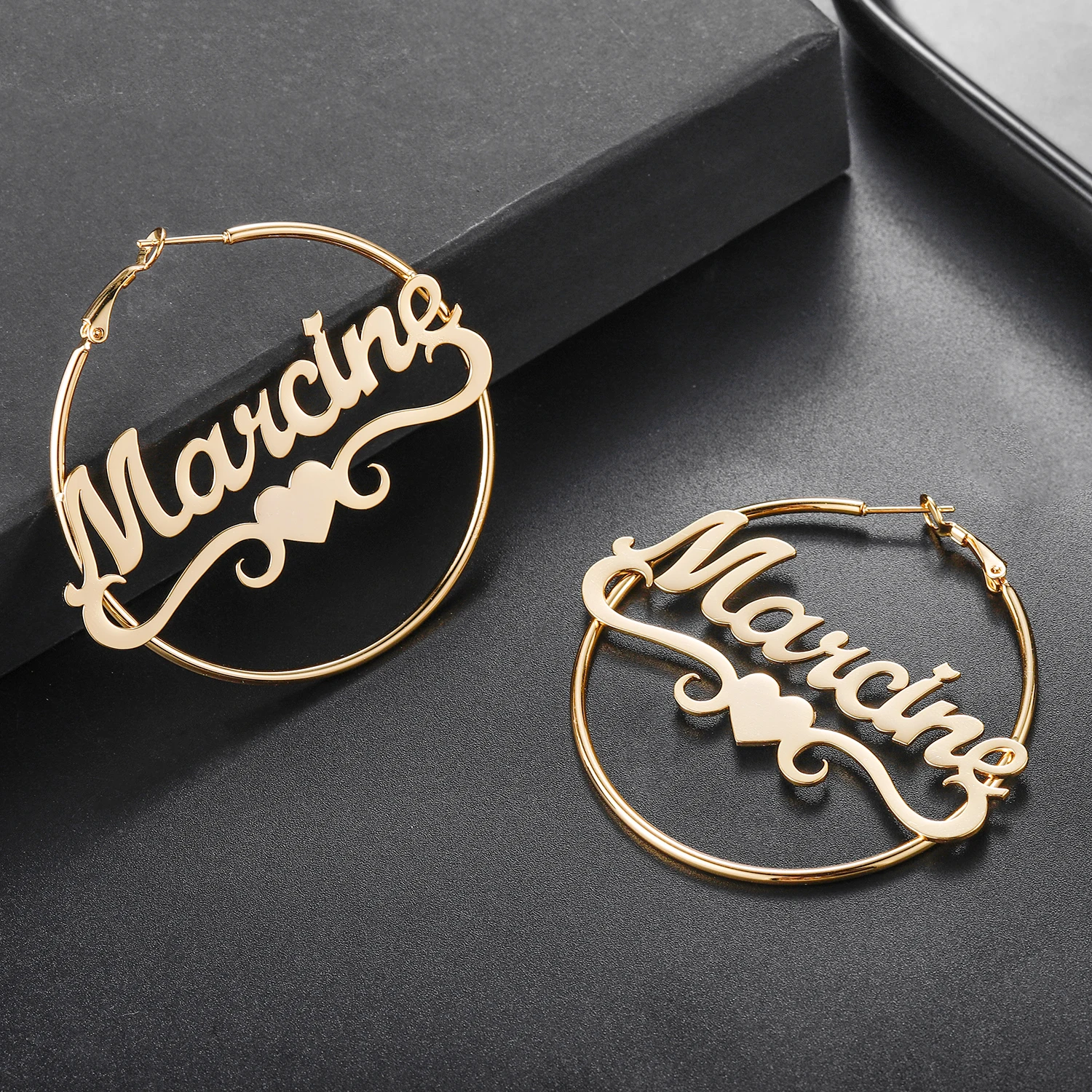 Custom Name Hoops Hoop Earrings Stainless Steel Personalized Gold Heart Name Earrings For Women Daughter Wife Name Earring Gift