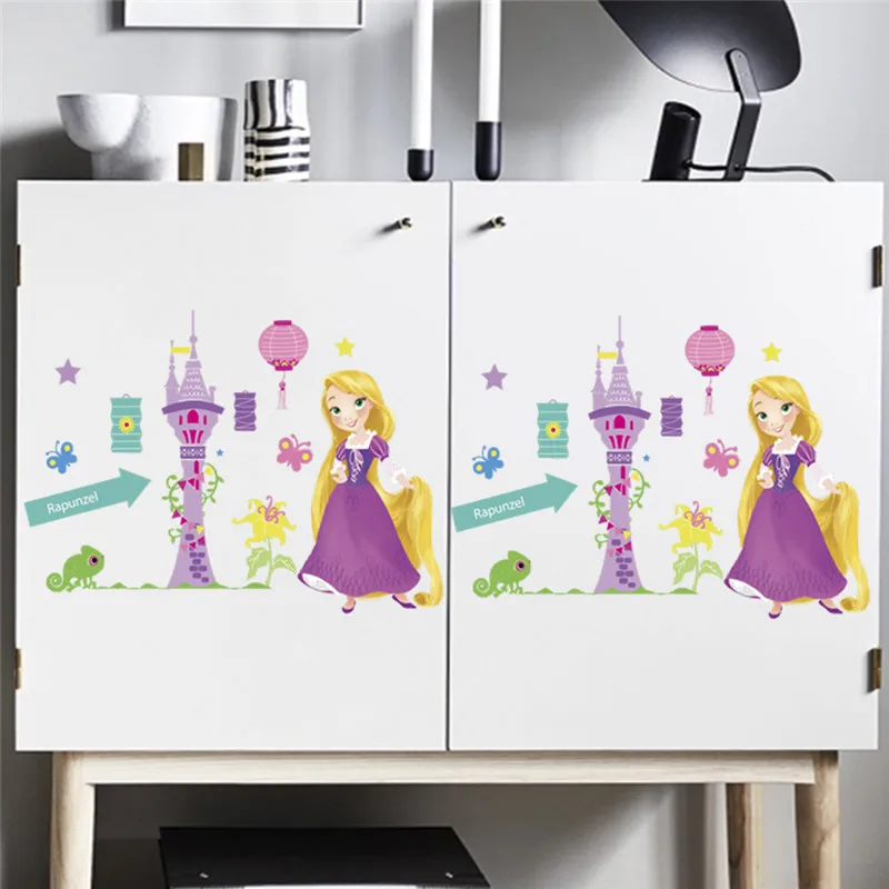 Cartoon Princess Castle With Flowers Wall Sticker For Kids Room Children Bedroom Decoration Wall Decals Diy Art Poster Mural