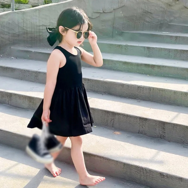 Young Girls Elegant Goth Dresss Black Sleeveless Tutu Dress Backless Off Shoulder Party Kid Dresses 1 2 3 4 5 6  Years Old