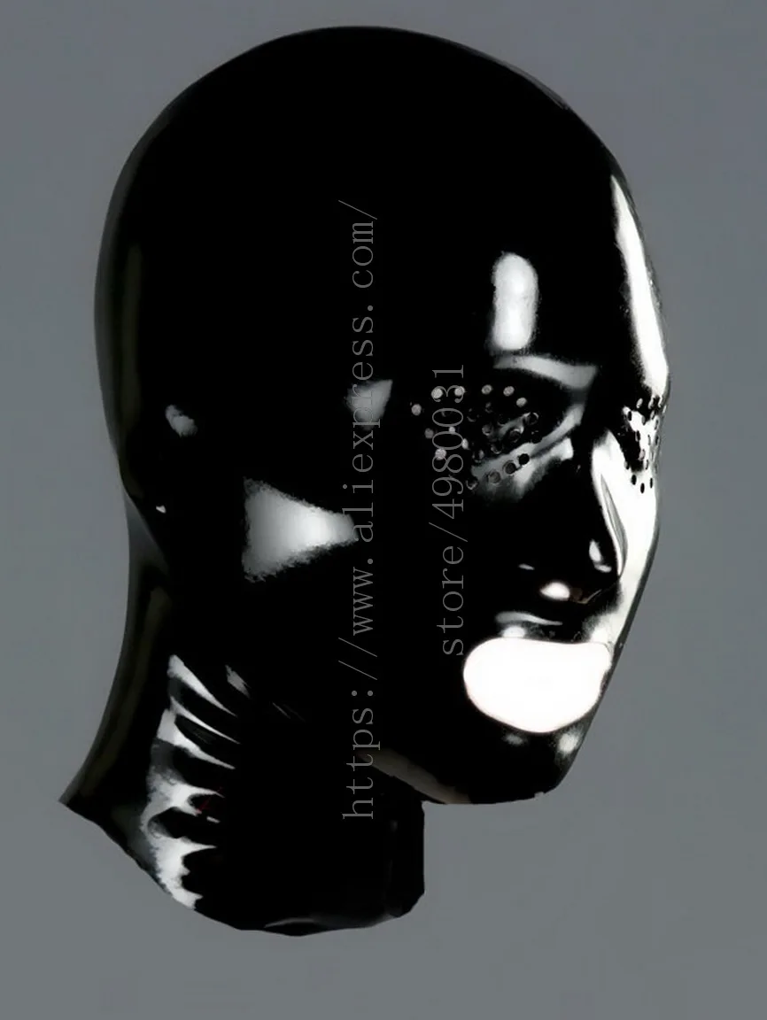 Back zipper & mesh eyes designs adults's black latex bondage hood what is made of natural latex materials