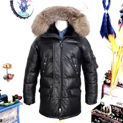 2023 Men's duck down coat genuine sheepskin leather male jacket warm parkas raccoon fur hooded cloth black plus oversize xxxxxxl