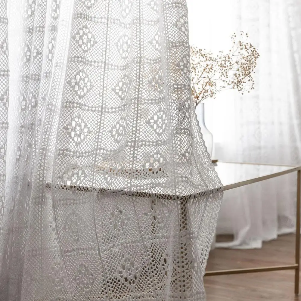 

Handmade Crochet Curtain Panel for Living Room Bedroom Window Door Home Decoration White Design 20% Blackout