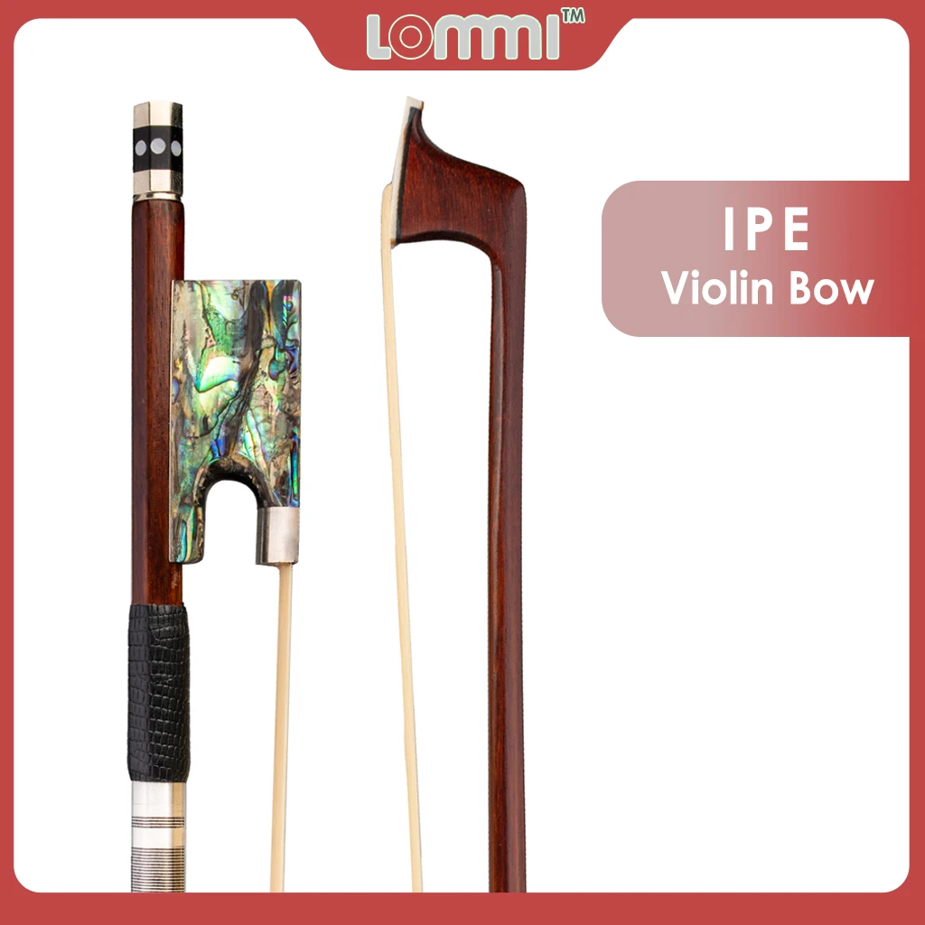 

LOMMI Straight Stick Lizard Skin Grip Unbleached Mongolian Horsehair Abalone Shell Frog Fully Nickel-lined IPE Violin Bow