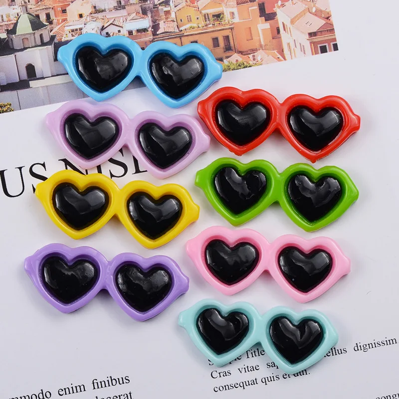 10pcs Resin Flatback Slime Filler Beads Charms Love Heart Sunglass Cabochons Craft For Cellphone Case Decoration DIY Accessories